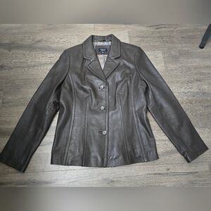 Sonoma Deep Chocolate Brown Lambskin Leather Button Jacket Womens Size Large